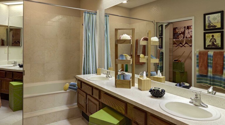 Primary Bathroom with Double Vanity and Whirlpool Tub