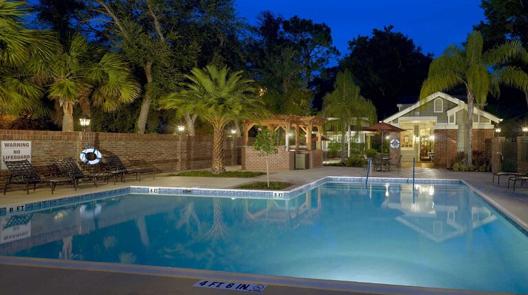 Resort-Inspired Pool at Dusk